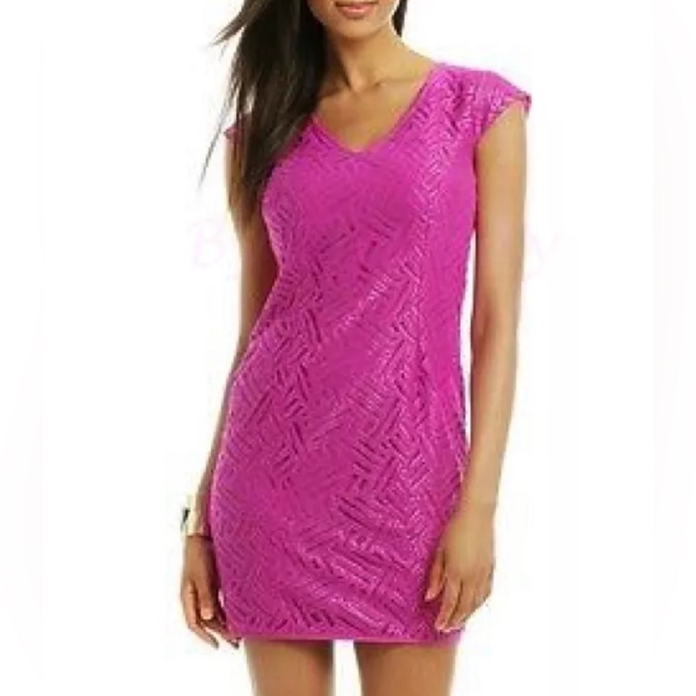 Lilly Pulitzer Selassie Metallic Lace Sheath Dress Fuchsia Purple